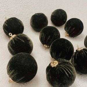 GREEN VELVET AND GOLD CHRISTMAS ORNAMENTS
